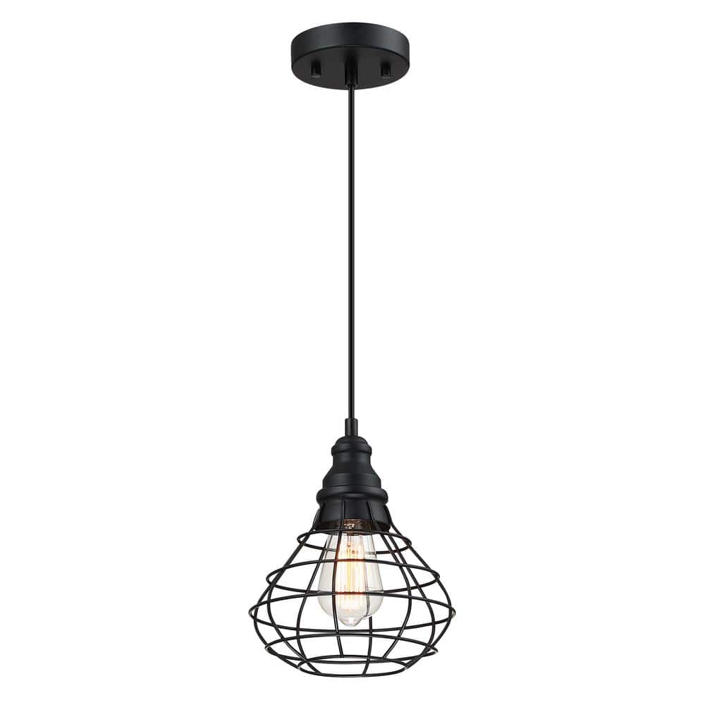 1-Light Matte Black Hanging Cage Chandelier Pendant Light (1-Pack)
