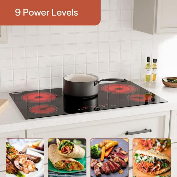 36 in. ETL-Certified 5 EGO Heating Elements Electric Radiant Cooktop 240V 7700W Built-In Stove in Black