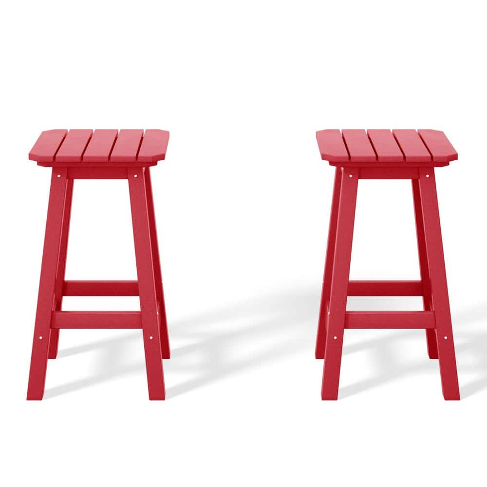 Laguna 24 in. Set of 2 HDPE Plastic All Weather Square Seat Backless Counter Height Outdoor Bar Stool in Red price history on PriceWatchPro