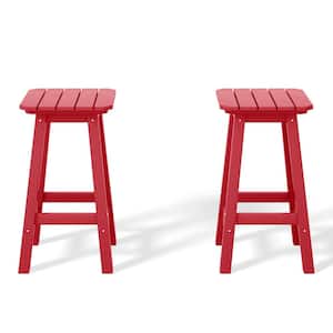Laguna 24 in. Set of 2 HDPE Plastic All Weather Square Seat Backless Counter Height Outdoor Bar Stool in Red
