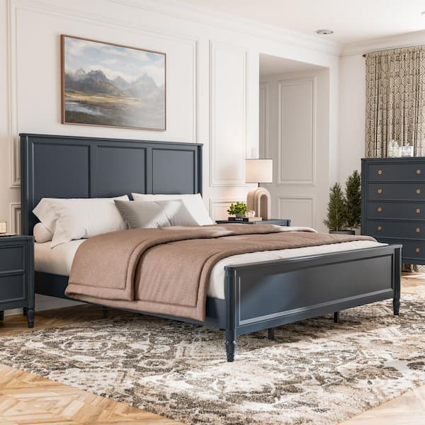 Furniture of America Whitfield Modern French Blue Wood Frame King Panel Bed