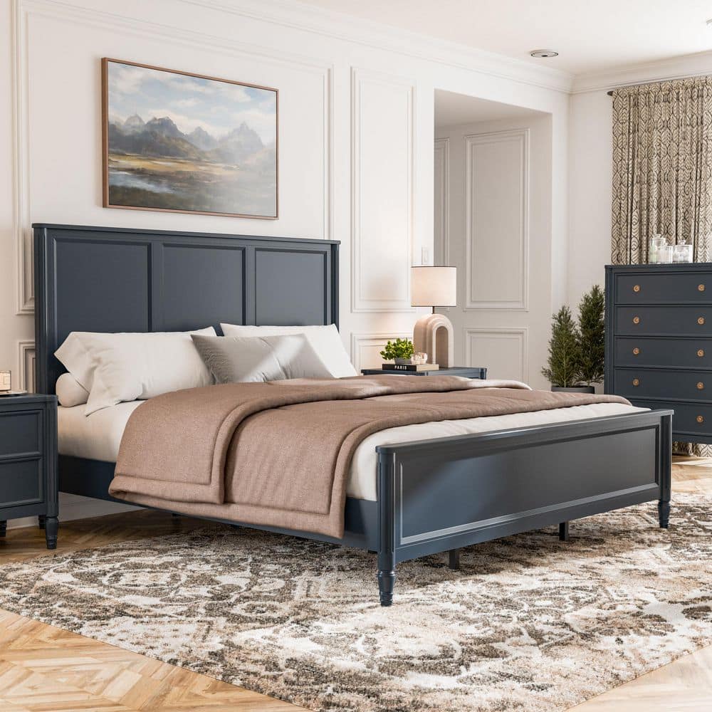 Furniture of America Whitfield Modern French Blue Wood Frame Queen