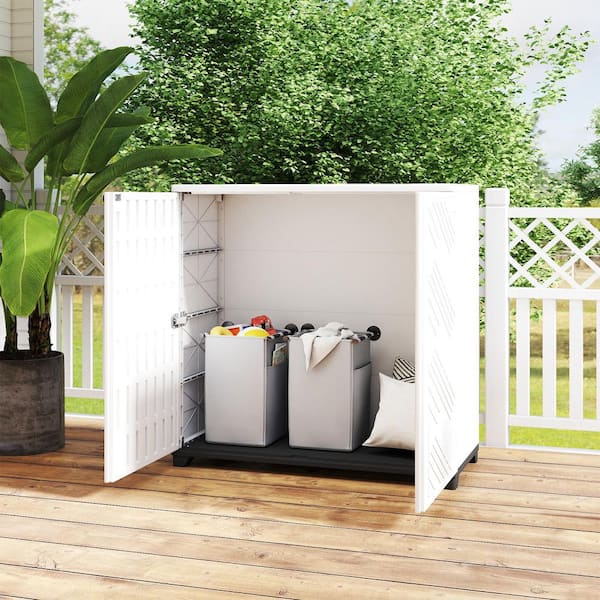 Decksplore White Outdoor Storage Locker 34.3 in. x 15.1 in. x 33.5