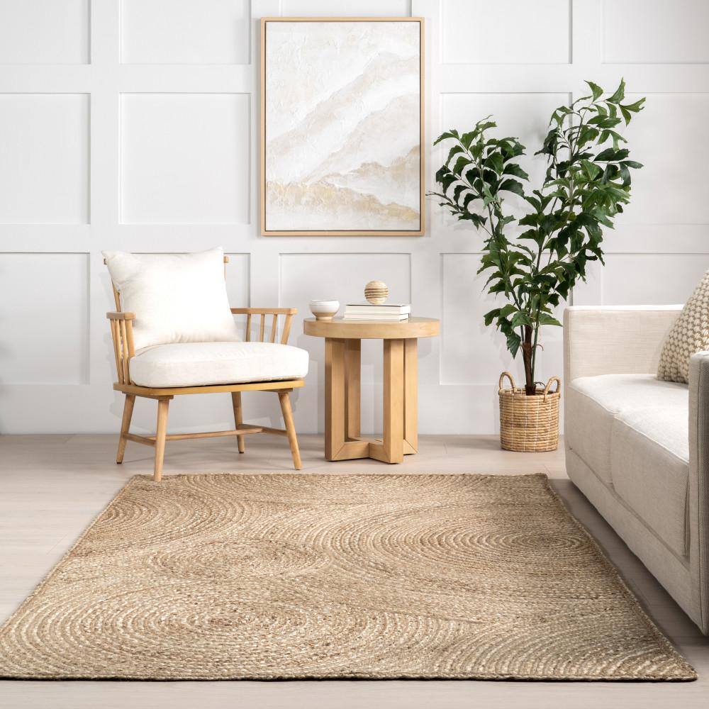 Hadassha Natural Braided Geometric Jute Area Rug, 5' x 8'