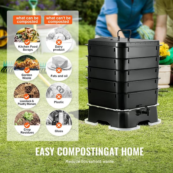 VEVOR 5-Tray Worm Composter 50 L Worm Compost Bin Outdoor and Indoor,  Sustainable Design Worm Farm Kit Recycling Food Waste RCSDFX540SPPP2DPAV0 -  The Home Depot