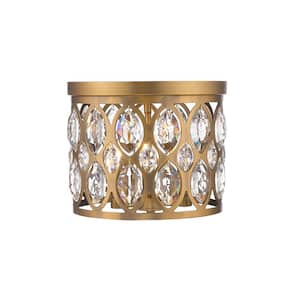 Dealey 11.25 in. 3-Light Heirloom Brass Flush Mount with Clear Shade