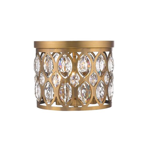 Unbranded Dealey 11.25 in. 3-Light Heirloom Brass Flush Mount with Clear Shade