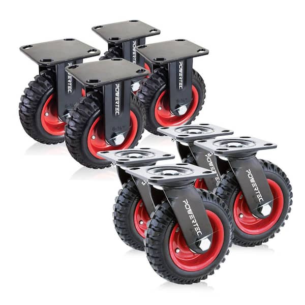 8 in. Plate Caster Wheels (2 Swivel and 2 Fixed), Heavy-Duty Plate Casters with Rubber Knobby Tread (8-Pack)