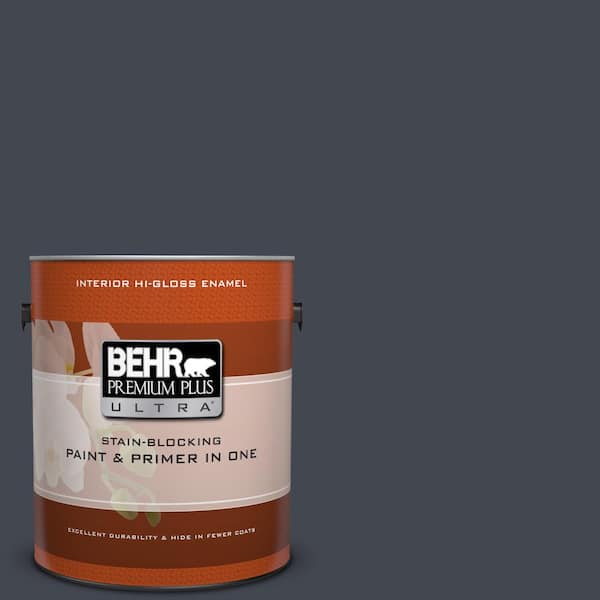 BEHR Premium Plus Ultra 1 gal. #N490-7 Ink Black Hi-Gloss Enamel Interior Paint and Primer in One
