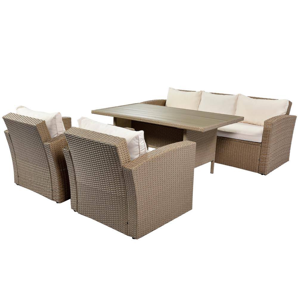 4-Piece Wicker Patio Conversation Sectional Set with CushionGuard Beige Cus