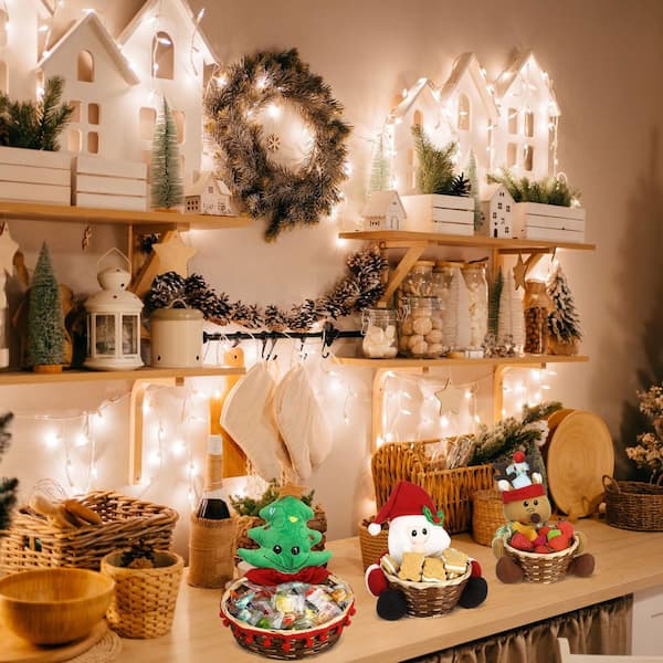 4 Piece Christmas Fruit Bowls, Santa Claus Reindeer Tree Cookie Men Sugar Holder Basket for Holiday Table Desk Gift