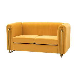 Samuel 59.4 in. W Soft Contemporary Round Arm Polyester Straight Sofa with Metal Legs in Mustard (2-Seater)