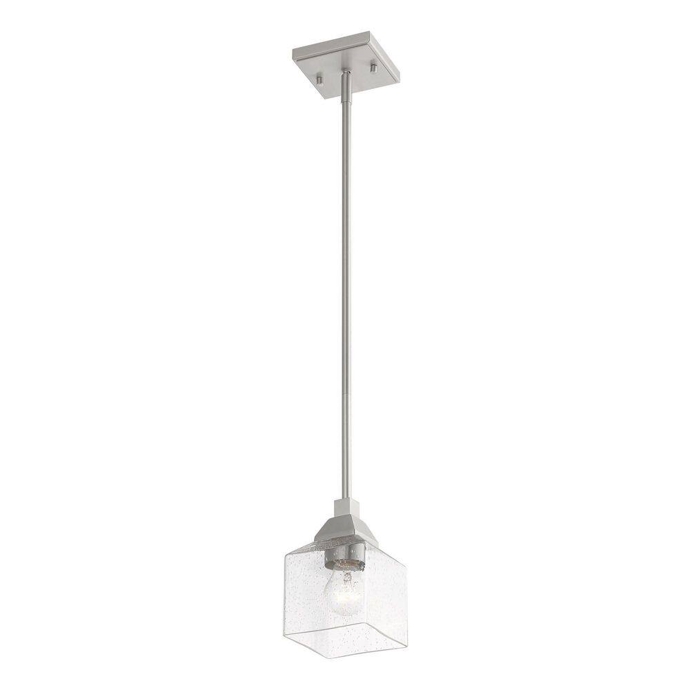 Brushed Nickel Mini Pendant with Clear Seeded Glass Shade