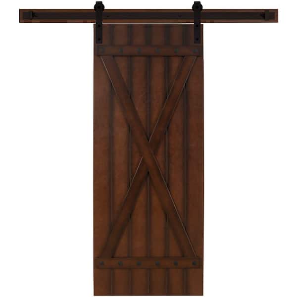 Steves & Sons 24 in. x 90 in. Tuscan II Stained Hardwood Interior Sliding Barn Door with Hardware Kit