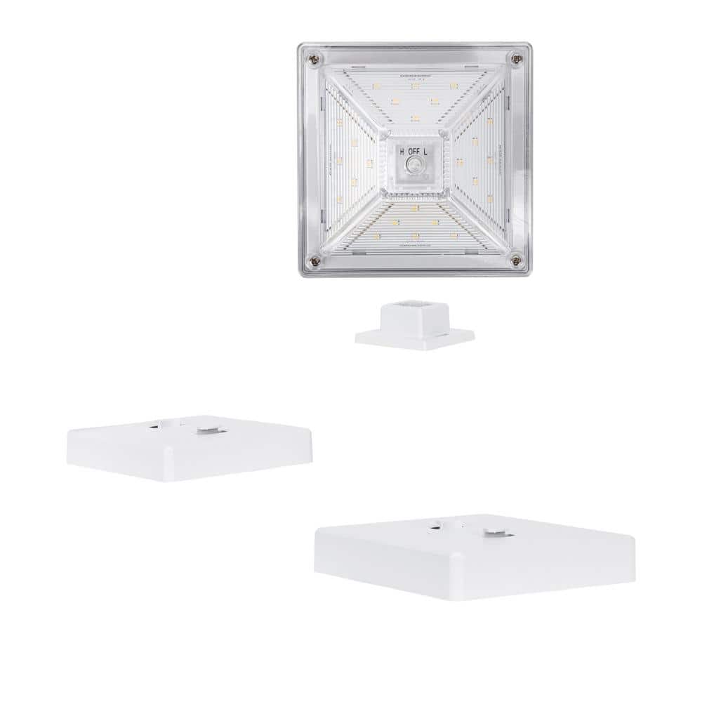Luxor White Solar LED Post Cap Lights with Dusk to Dawn Mode (Set of 2)