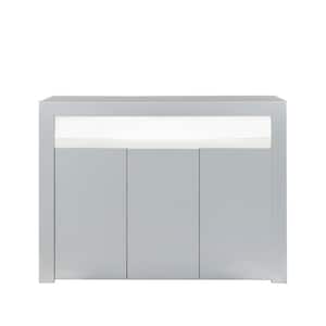 Gray MDF 51.2 in. Modern Buffet Sideboard Storage Cabinet with 3-Cabinets and LED Lights
