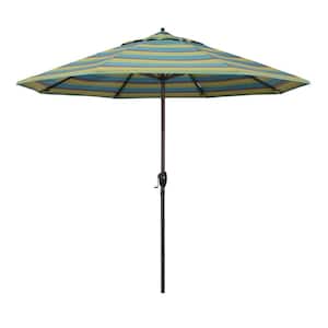 9 ft. Bronze Aluminum Market Auto-tilt Crank Lift Patio Umbrella in Astoria Lagoon Sunbrella