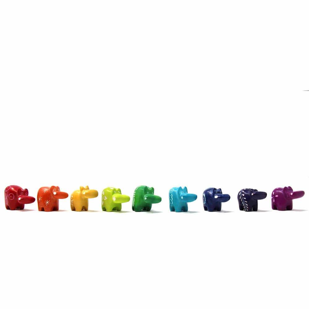 Hand-Painted Multicolor Soapstone Hippo Figurines Set