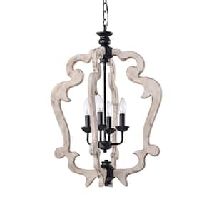 Biga 20 in. 4-Light Indoor Matte Black and Weathered White Chandelier with Light Kit