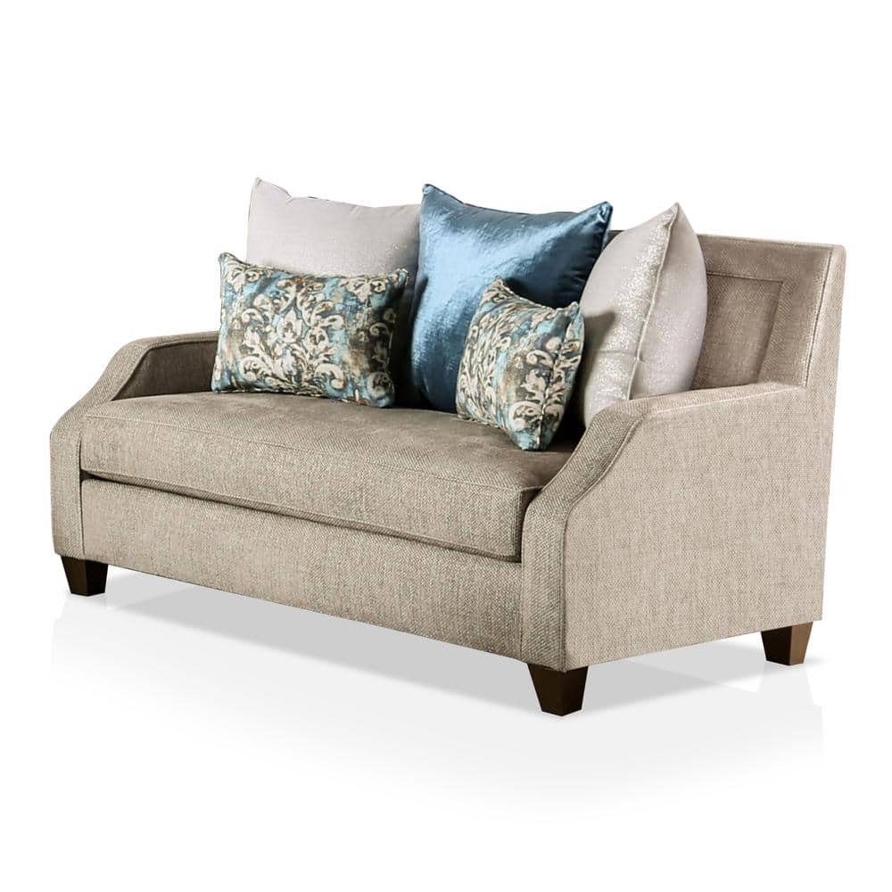 Furniture of America Metalora 64 in. Beige and Teal Chenille 2-Seat  Loveseat with Pillows IDF-2287-LV - The Home Depot