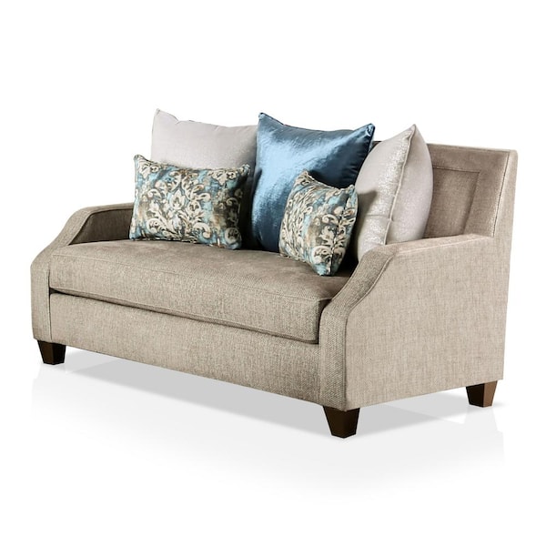 Furniture of America Metalora 64 in. Beige and Teal Chenille 2-Seat Loveseat with Pillows