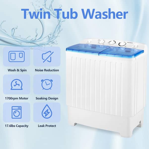 Jeremy Cass 1.73 Cu ft. Portable Top Load Washer and Spinner Combo in White Mini Twin Tub Washer with 17.6 lbs. Large Capacity