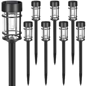 LED Solar Pathway Lights 8 Pack, 3000K Warm White Glass and Metal Outdoor Garden Lighting, Waterproof Landscape Lights