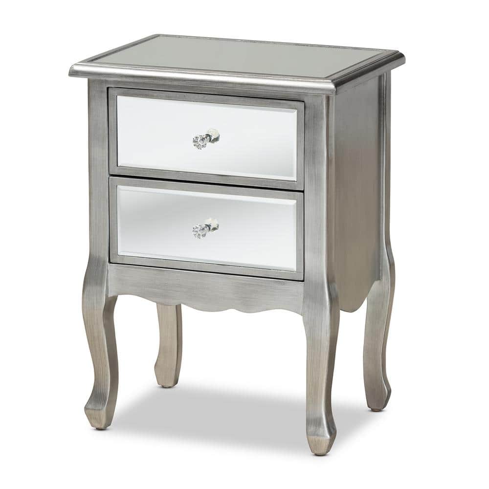 Elegant Mirrored 2-Drawer Nightstand with Crystal Knobs
