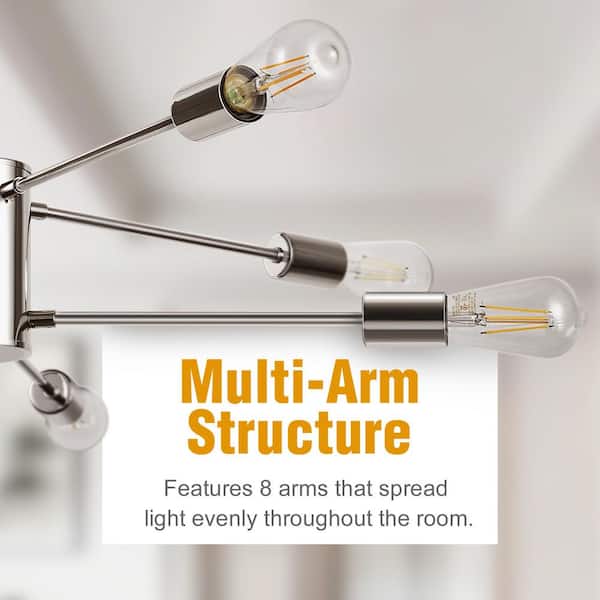 8-Light Chrome Modern Sputnik Chandelier, Industrial Pendant Lighting Fixture for Living Room, Dining Room, or Bedroom