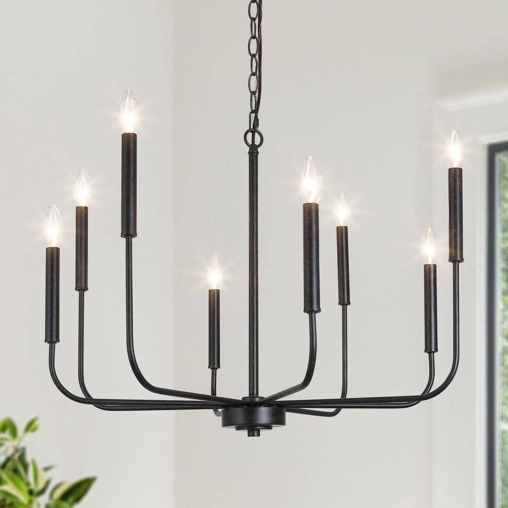 LNC Modern 8-Light Black Chandelier with Rustic Linear Candlestick ...