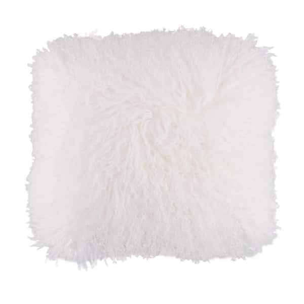 DEERLUX White Genuine Mongolian Lamb Fur Sheepskin 16 in. x 16 in. Throw Pillow with Cushion