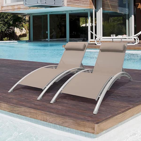 Wildaven 2-Piece Aluminum Adjustable Outdoor Patio Chaise Lounge for Poolside, Deck, Lawn