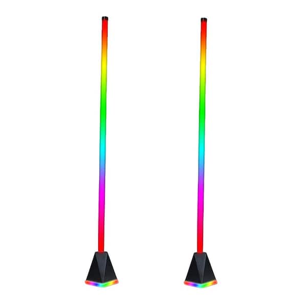 58.5 in. Black Standard LED Floor Lamp RGB Change with Remote/APP, 2PACK