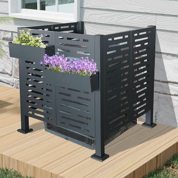 45 in. Steel Air Conditioner Fence for Outdoor Units, Privacy Fence Black