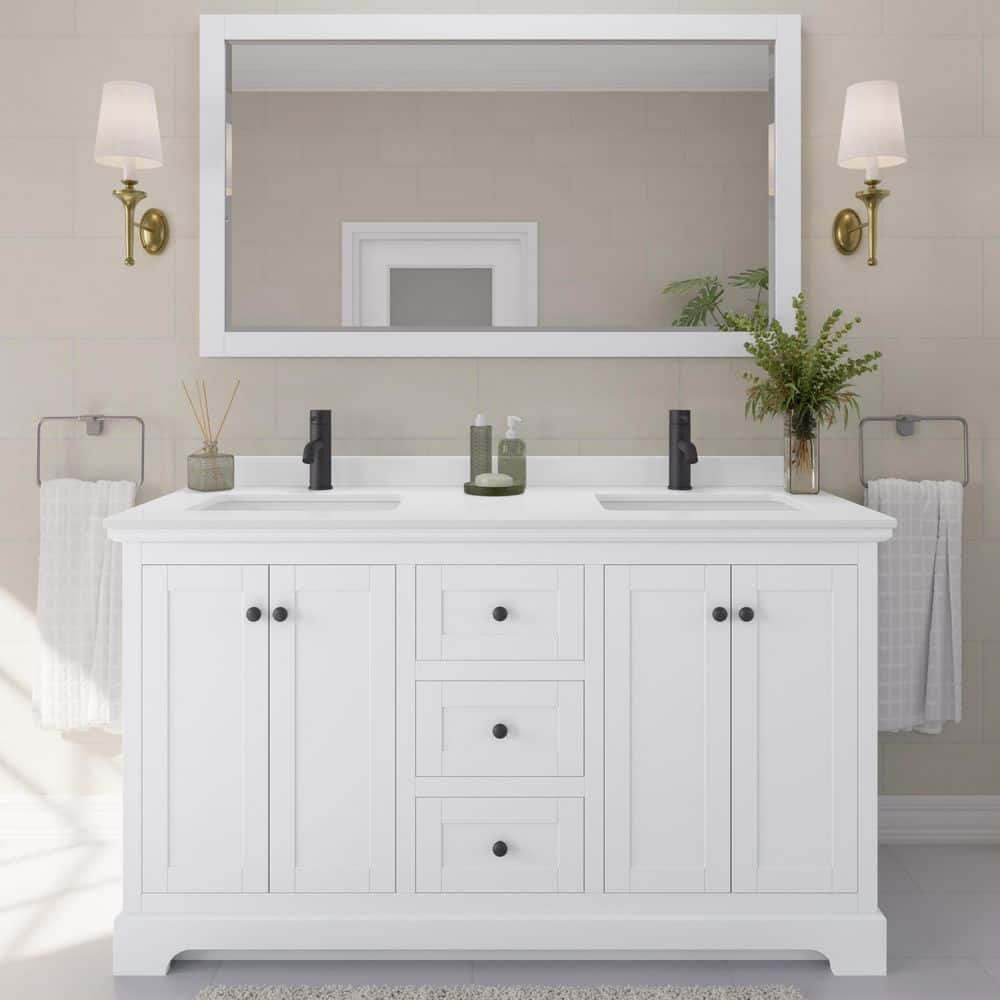 Avery 60 in. W x 22 in. D x 35 in. H Double Bath Vanity in White with White Quartz Top price history on PriceWatchPro