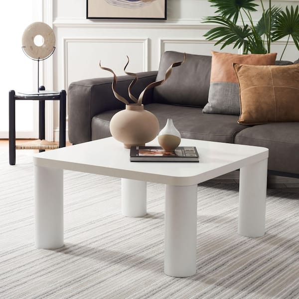 Aldous 32 in. White Square Wood Coffee Table