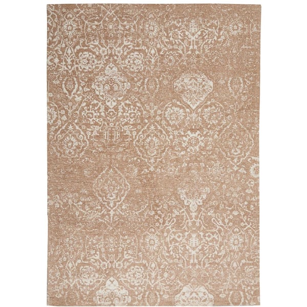 Nourison Damask Beige/Ivory 5 ft. x 7 ft. Oriental Vintage Area Rug