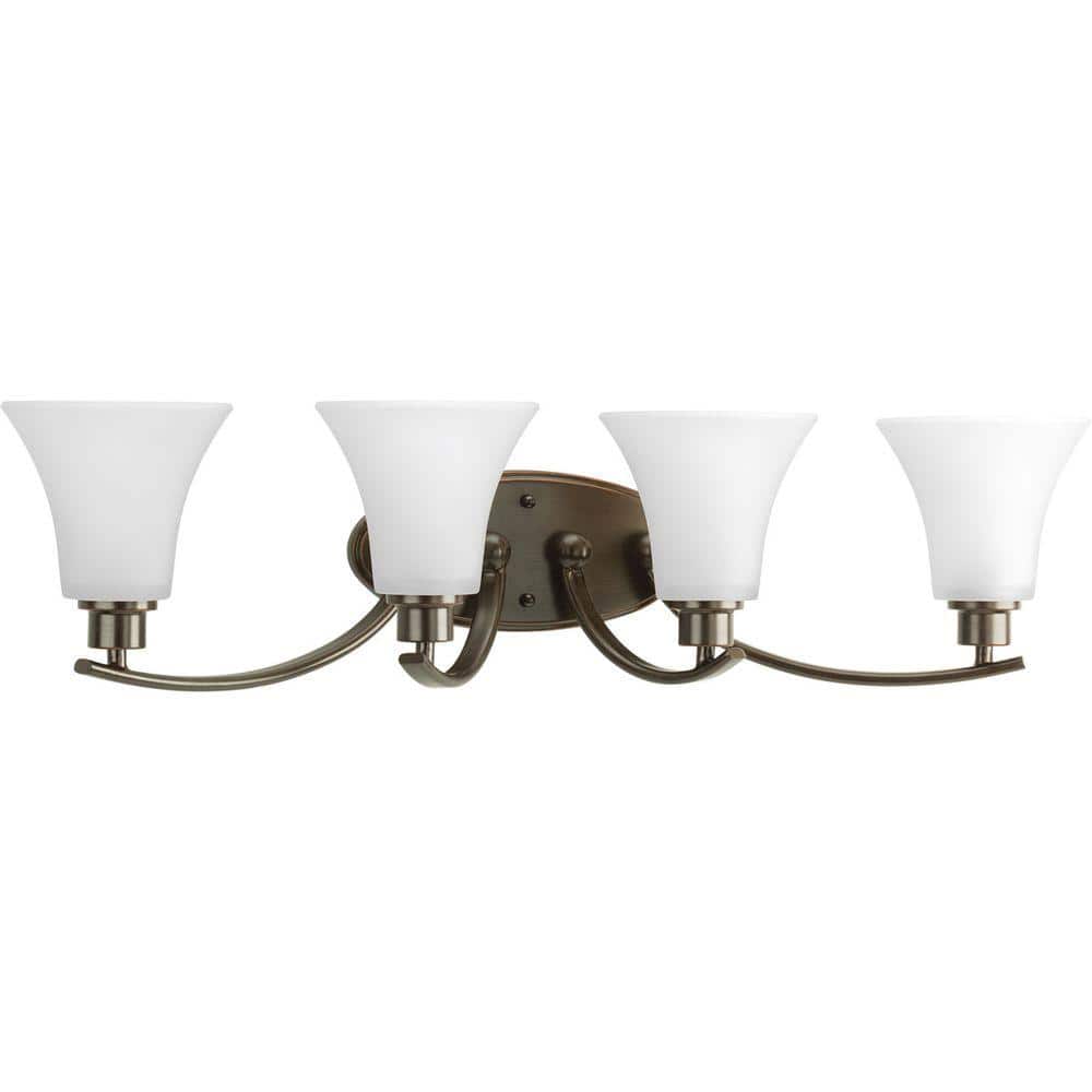 Antique Bronze 30" Four-Light Bath Fixture with Etched Glass Shades