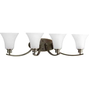 Joy Collection 4-Light Antique Bronze Etched White Glass Traditional Bath Vanity Light