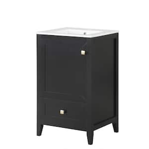 20 in. Single Sink Freestanding Black Bath Vanity with White Ceramic Top Unassembled