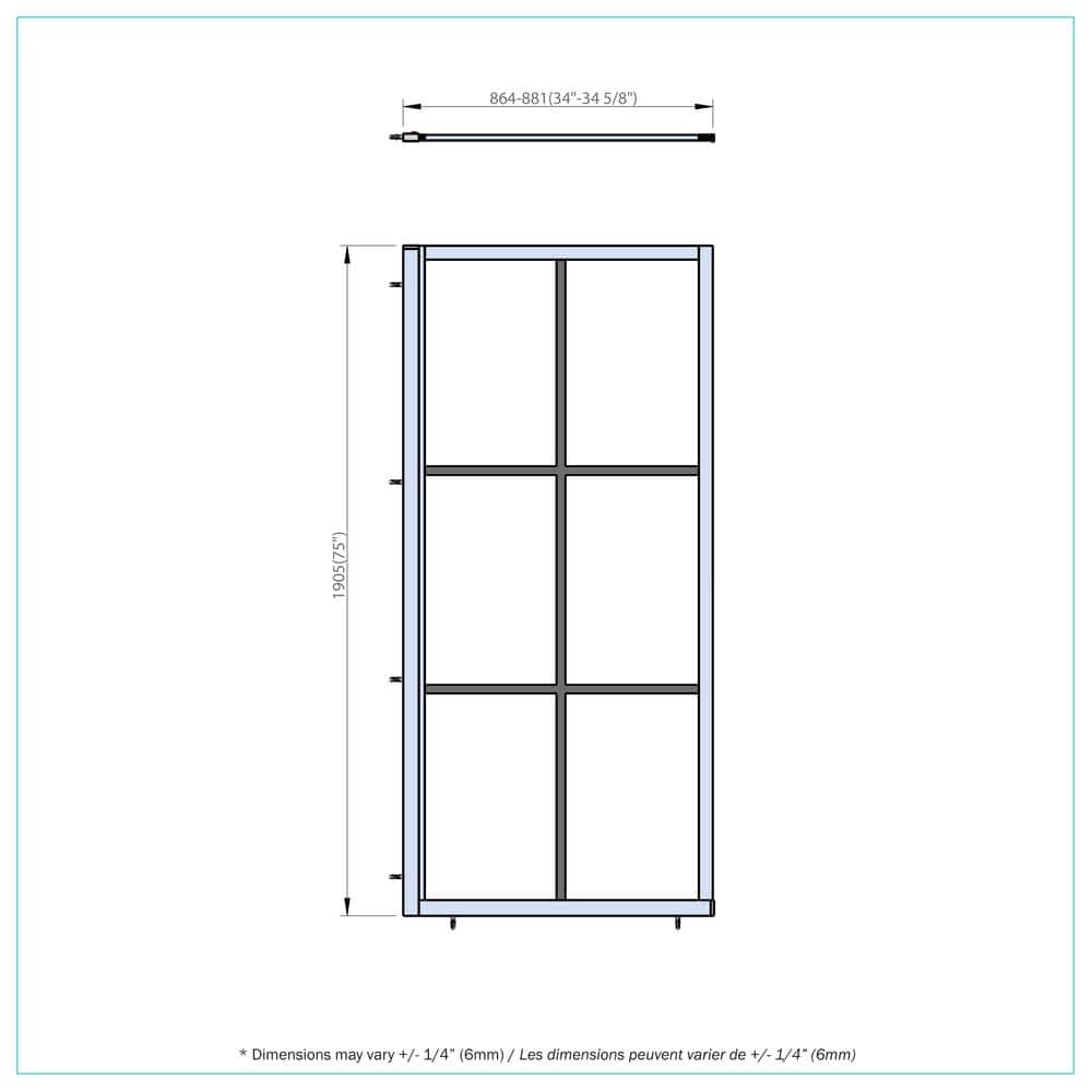 75'' Black Aluminum and Glass Framed Shower Enclosure