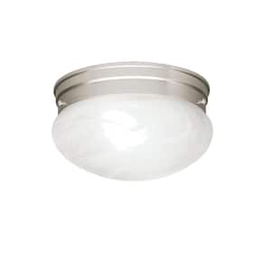 Ceiling Space 9.25 in. 2-Light Brushed Nickel Traditional Hallway Flush Mount Ceiling Light with Alabaster Swirl Glass