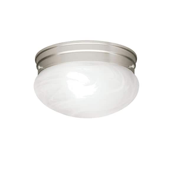 KICHLER Ceiling Space 9.25 in. 2-Light Brushed Nickel Traditional Hallway Flush Mount Ceiling Light with Alabaster Swirl Glass