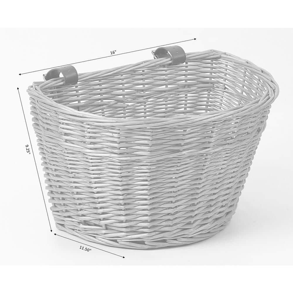 Brown Wicker Front Bike Basket with Faux Leather Straps