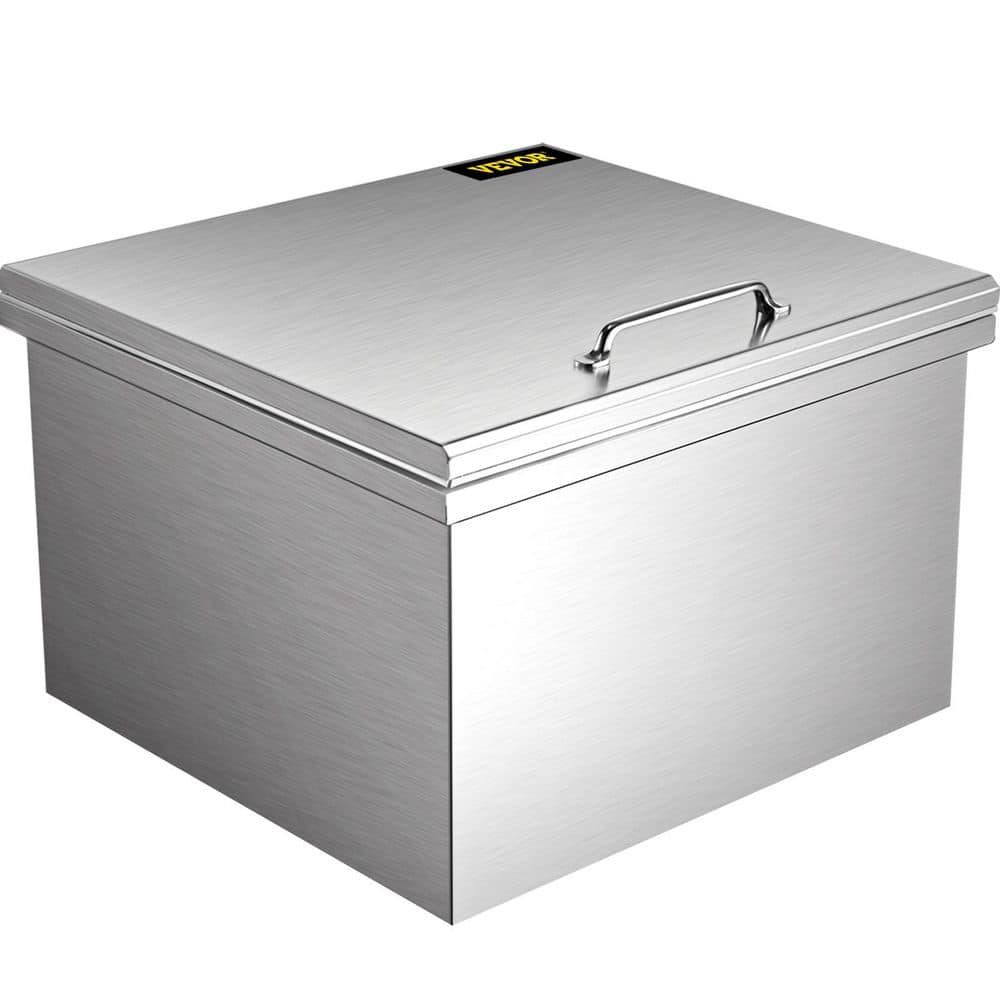 19.9 x 19.9 x 13 in. Drop in Ice Bin 50.9 Qt. Stainless Steel Ice Chest with Hinged Cover for Dinner Party