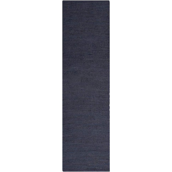 Natural Jute Navy 2 ft. x 8 ft. All-Over Design Contemporary Runner Area Rug