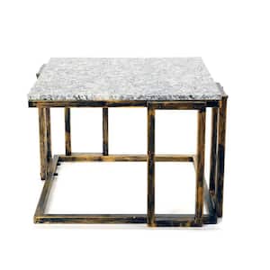 14.5 in. Granite Marble Black/Gold Metal Plant Stand