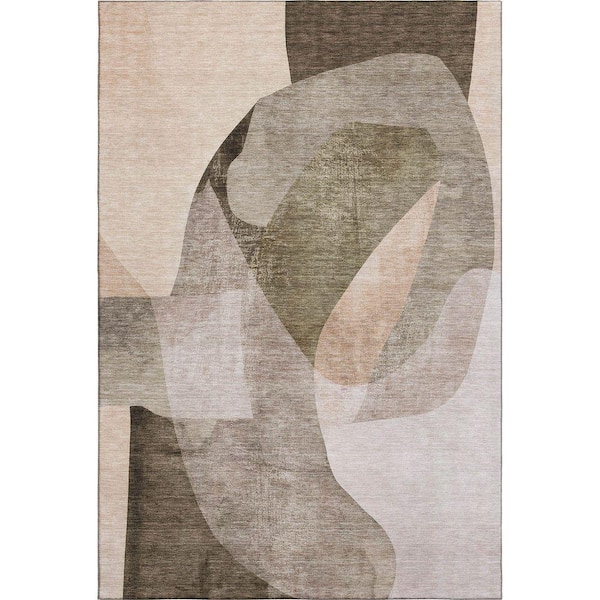 Mayfield Premium Machine Washable Abstract AMF2058 Taupe 9 ft. x 12 ft. Area Rug