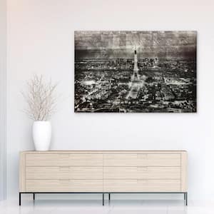 Paris at Night Fantasy Unframed Cityscape Reverse Printed on Tempered Glass with Silver Leaf Wall Art 32 in. x 48 in.