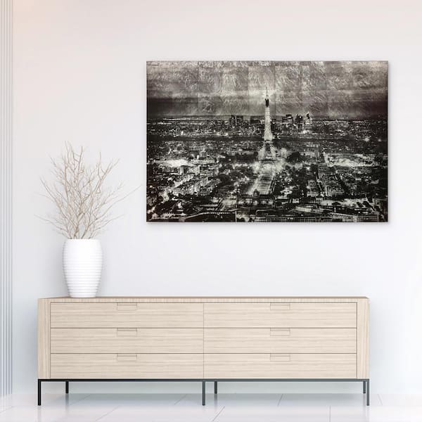 Empire Art Direct Paris at Night Fantasy Unframed Cityscape Reverse Printed on Tempered Glass with Silver Leaf Wall Art 32 in. x 48 in.